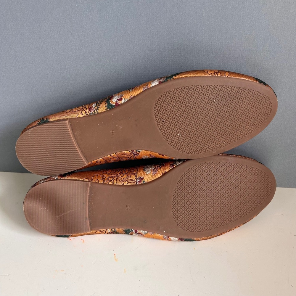 Tory Burch Chelsea Ballet Flats Size 9.5 Sunset Bonfire Brocade Gold Floral - Picture 9 of 12